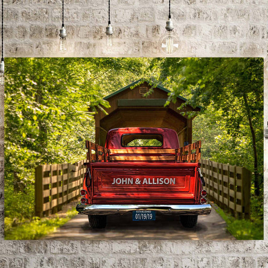 Personalized Green Covered Bridge Vintage Truck Canvas