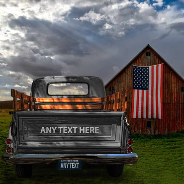 Personalized Red Barn American Flag Vintage Truck Canvas