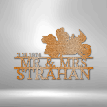Glide Motorcycle Couple Personalized Date Name Steel Sign - Throttle Society
