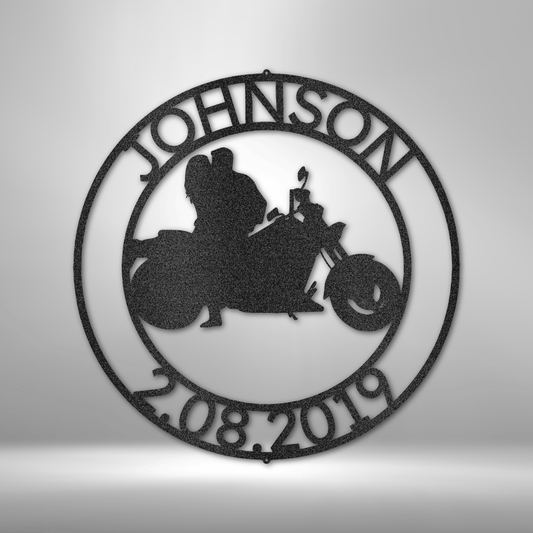Motorcycle Couple - Personalized Steel Sign - Throttle Society
