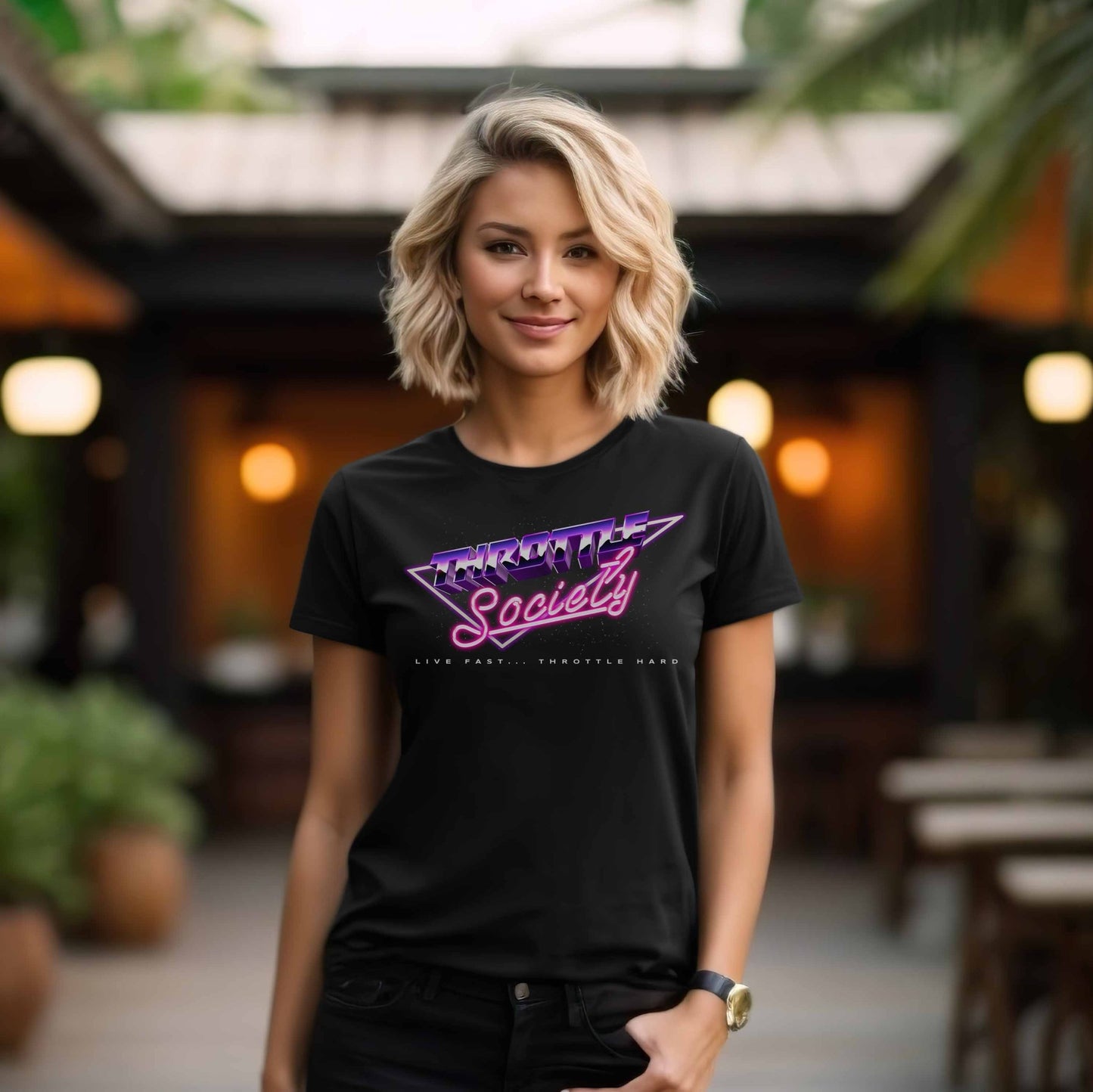 Throttle Society 80s Retro Neon Graphic Tee - Throttle Society