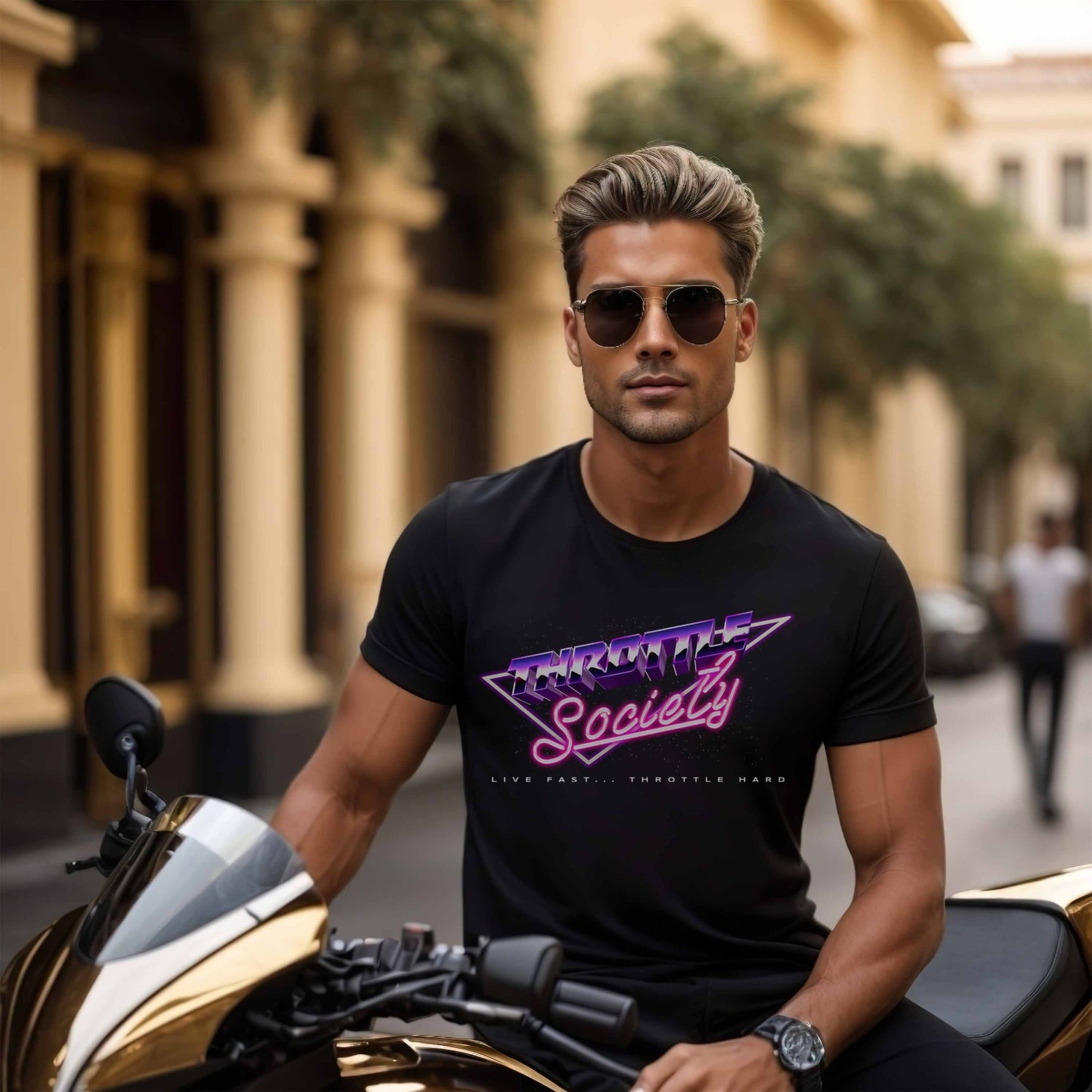 Throttle Society 80s Retro Neon Graphic Tee - Throttle Society