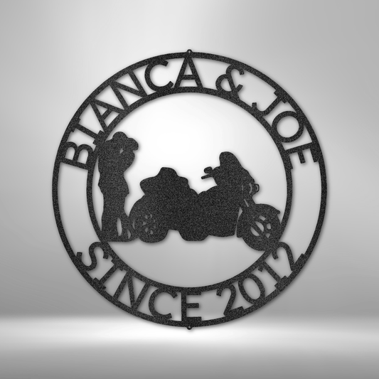 Trike Motorcycle Couple Personalized Steel Sign - Throttle Society