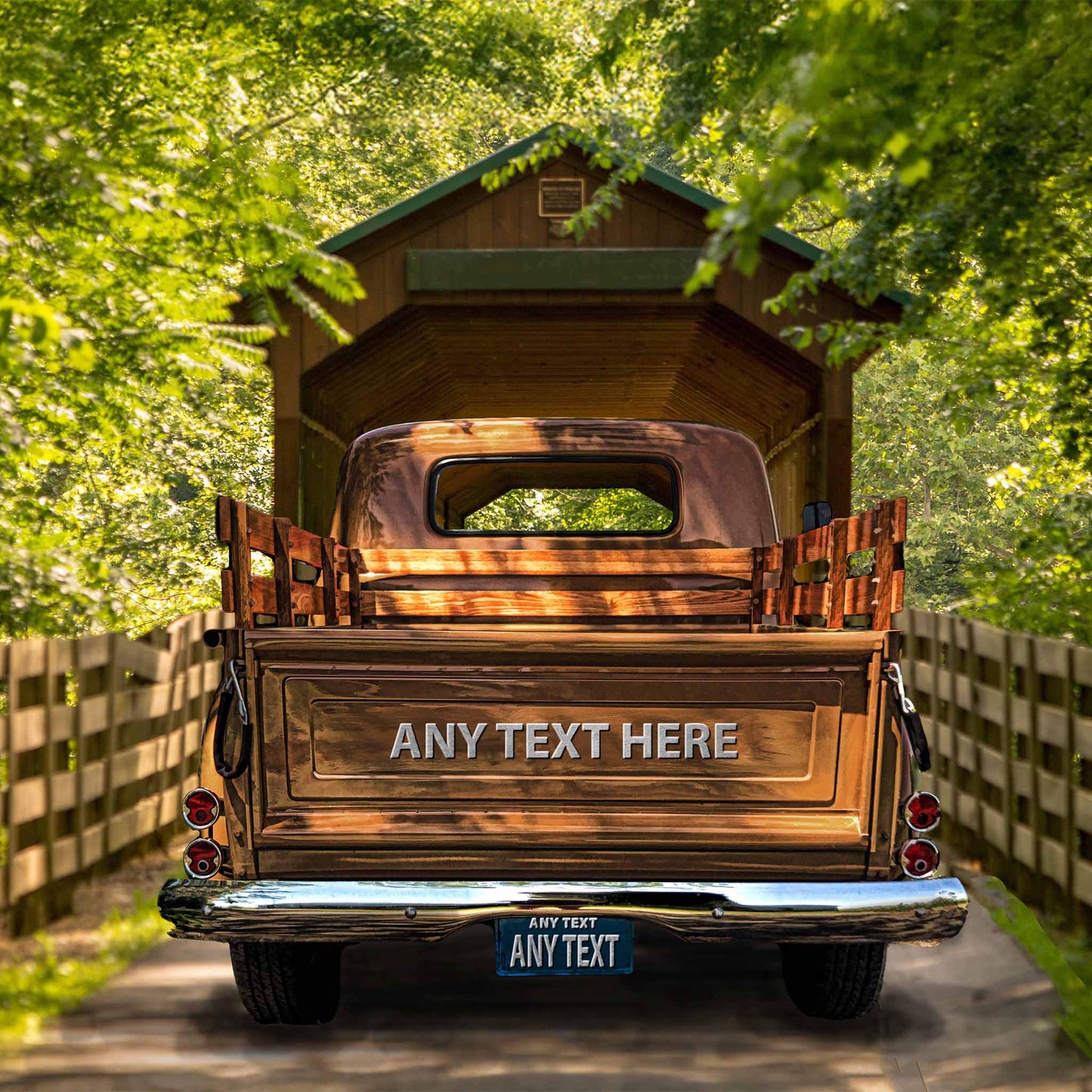 Personalized Green Covered Bridge Vintage Truck Canvas
