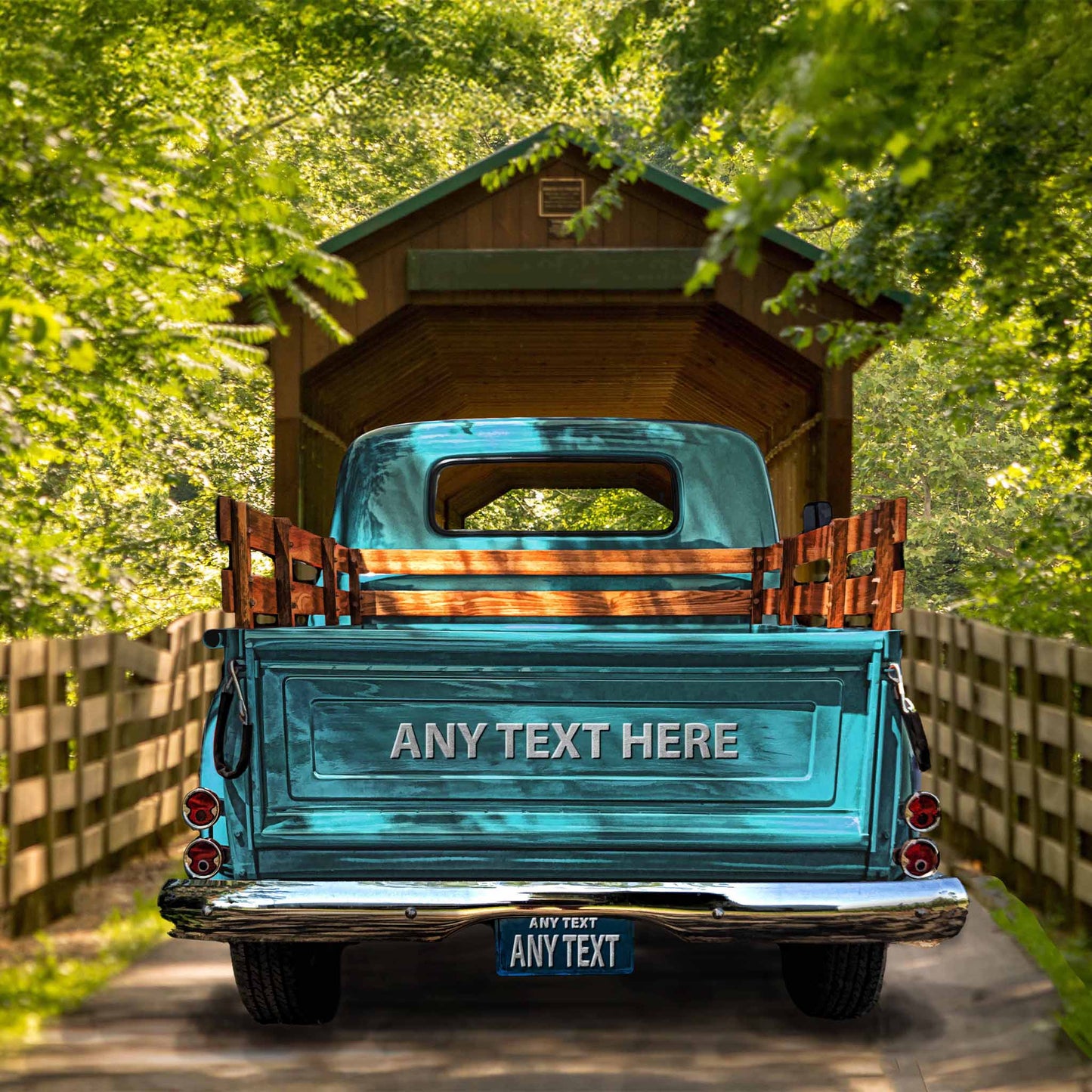 Personalized Green Covered Bridge Vintage Truck Canvas