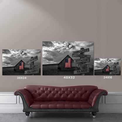 B&W Barn American Flag Directional Sign Canvas