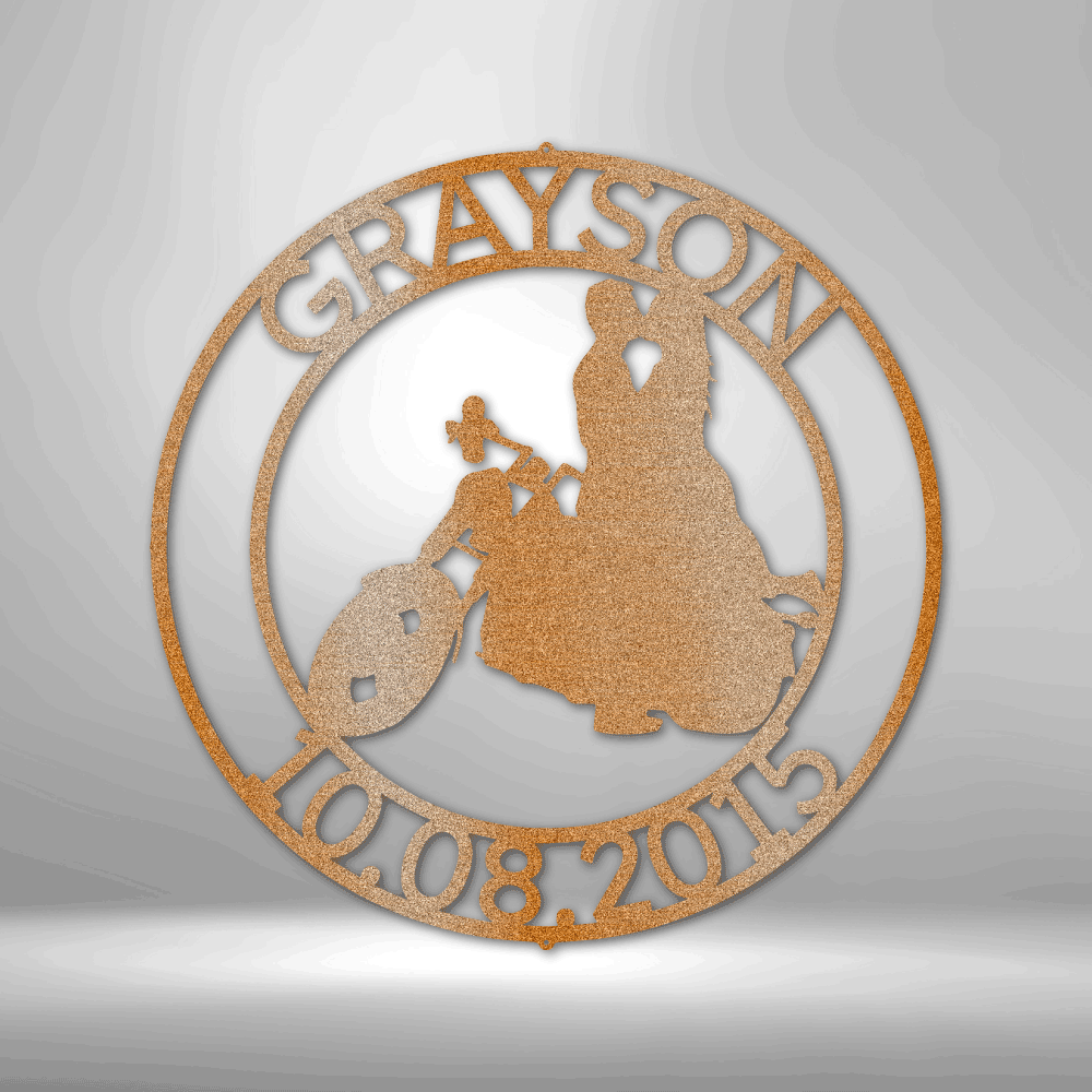 Chopper Motorcycle Couple Personalized Steel Sign - Throttle Society