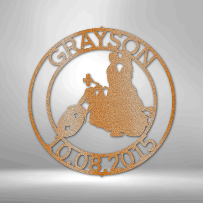 Chopper Motorcycle Couple Personalized Steel Sign - Throttle Society