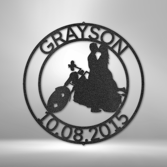 Chopper Motorcycle Couple Personalized Steel Sign - Throttle Society