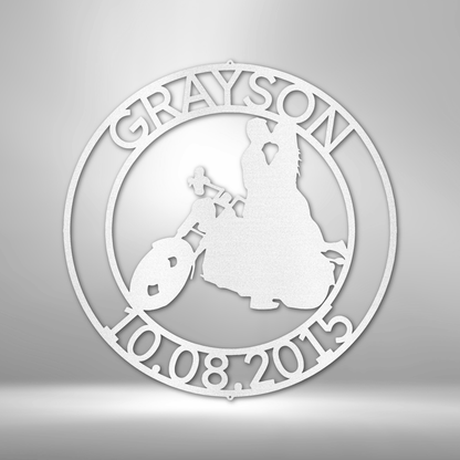 Chopper Motorcycle Couple Personalized Steel Sign - Throttle Society