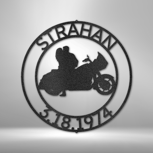 Couple Glide Motorcycle Round Personalized Steel Sign - Throttle Society