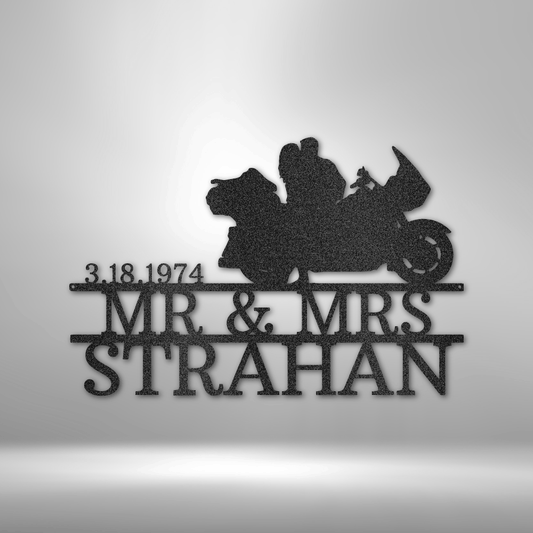 Glide Motorcycle Couple Personalized Date Name Steel Sign - Throttle Society