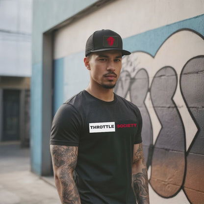 TS Red Logo Black Trucker Snap Back Hat