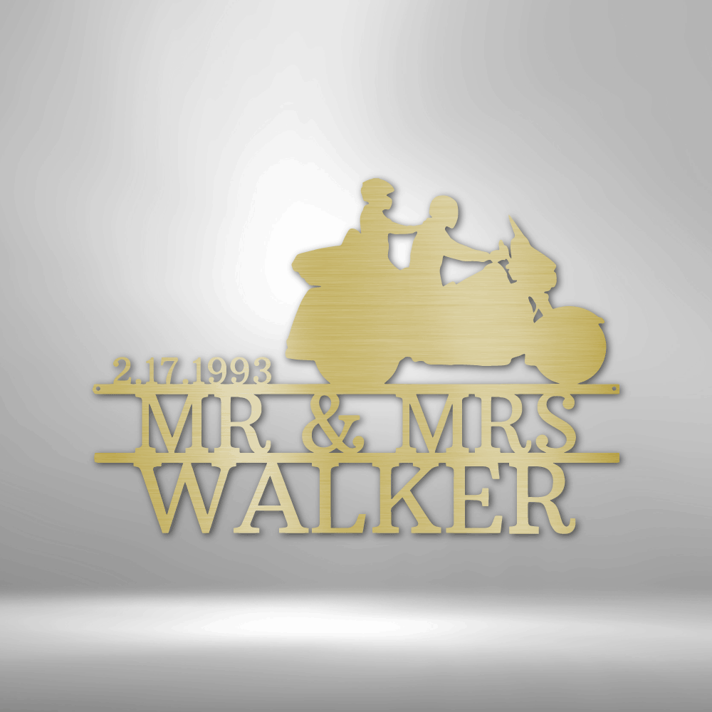 Trike Motorcycle Couple Date Name Personalized Steel Sign - Throttle Society