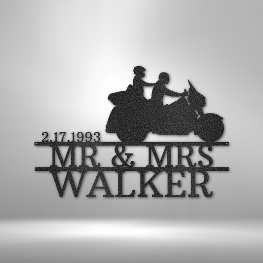 Trike Motorcycle Couple Date Name Personalized Steel Sign - Throttle Society