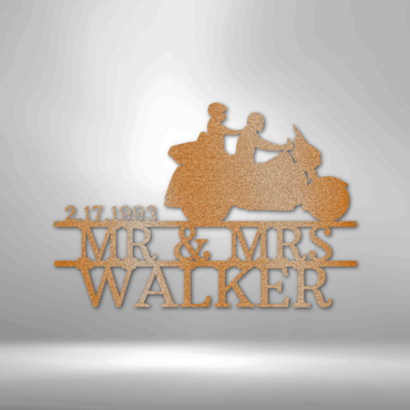 Trike Motorcycle Couple Date Name Personalized Steel Sign - Throttle Society