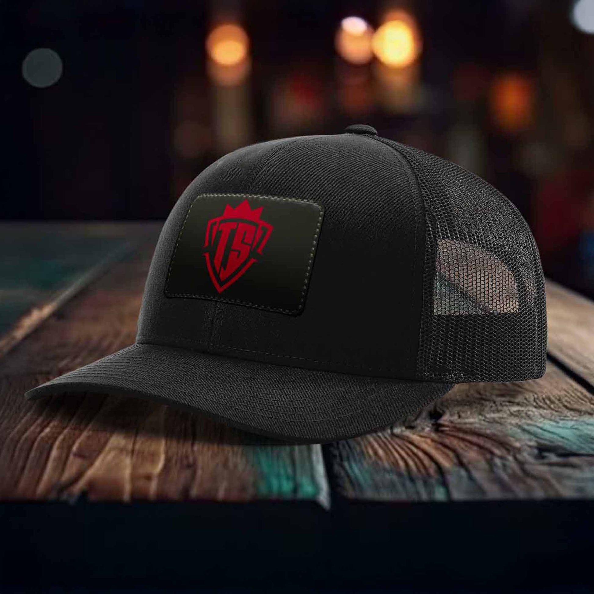 TS Red Logo Black Trucker Snap Back Hat - Throttle Society
